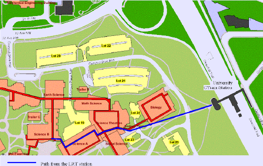 map from University Station to Science B